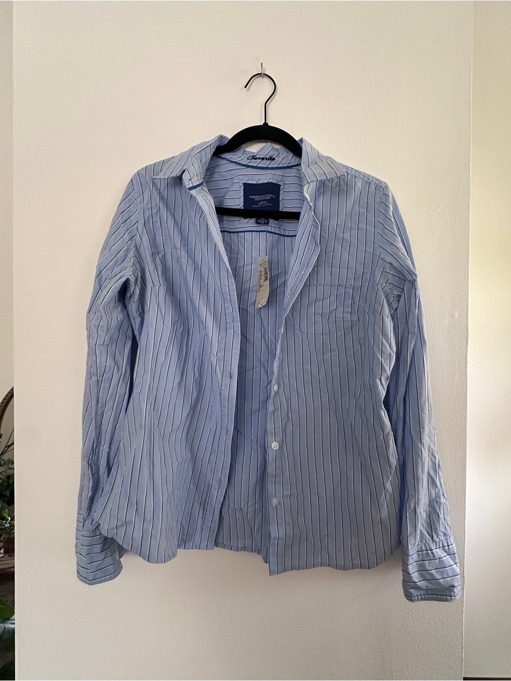 American Eagle Outfitters Light Blue and Navy Striped Shirt